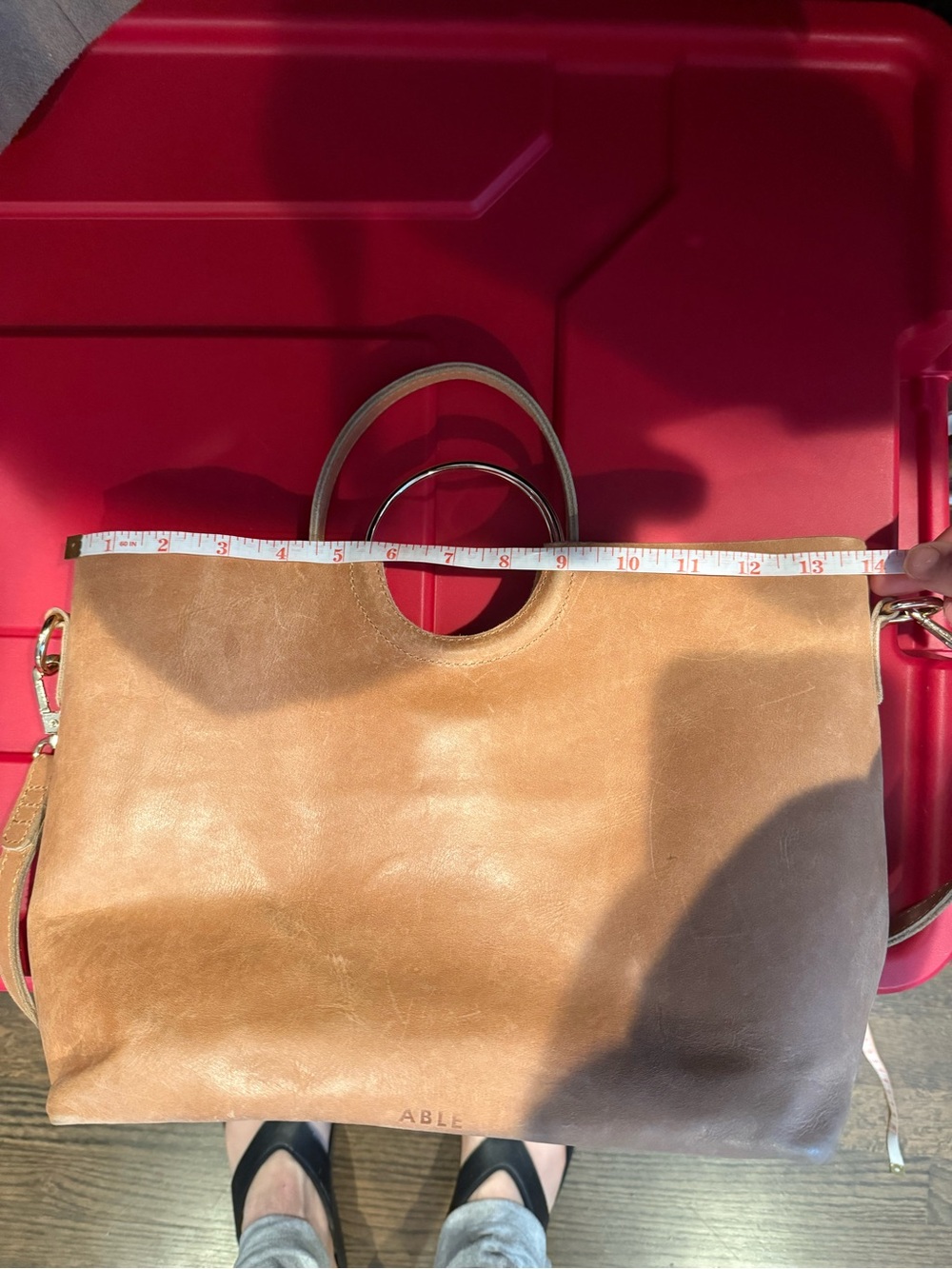 Able Tan Leather Crossbody Tote with Metal Ring Handles - Picture 8 of 10